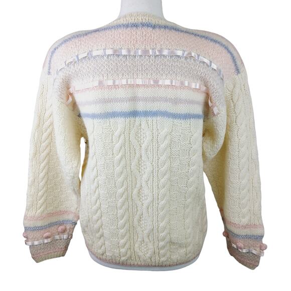 Jennifer Reed SZ S VTG Knitted By Hand Wool Cable Knit Popcorn Satin Sweater NWT - Picture 5 of 8